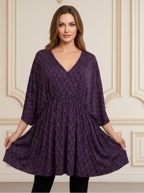 Dear Scarlett Boutique Baby Doll Chic Plum & Navy Diamond Pattern Dress